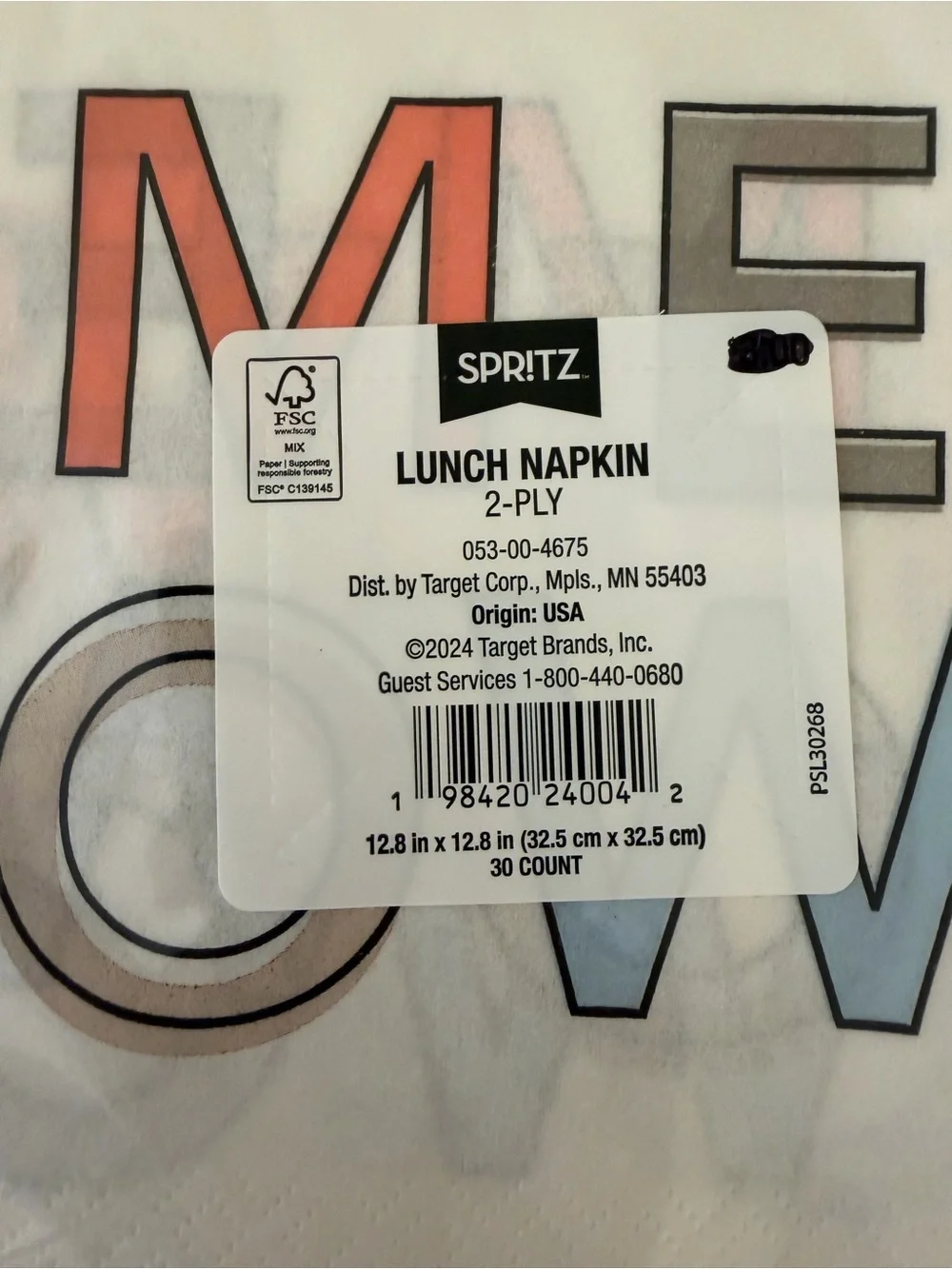 Spritz “MEOW” Cat Lunch Napkins 30 Count – Multicolor